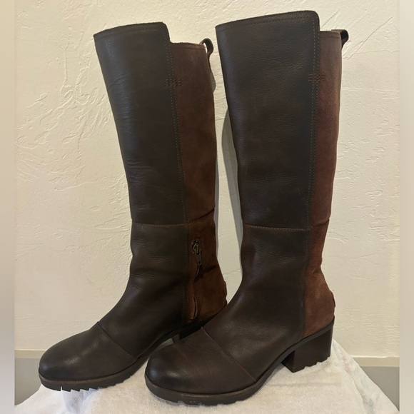 Sorel Cate leather knee-high boot. Block heel, brown, size 8 - Picture 4 of 13